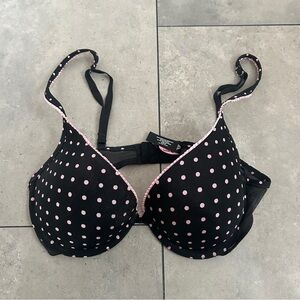 Victoria’s Secret sexy little thing black pink polka dot push up bra 34D.